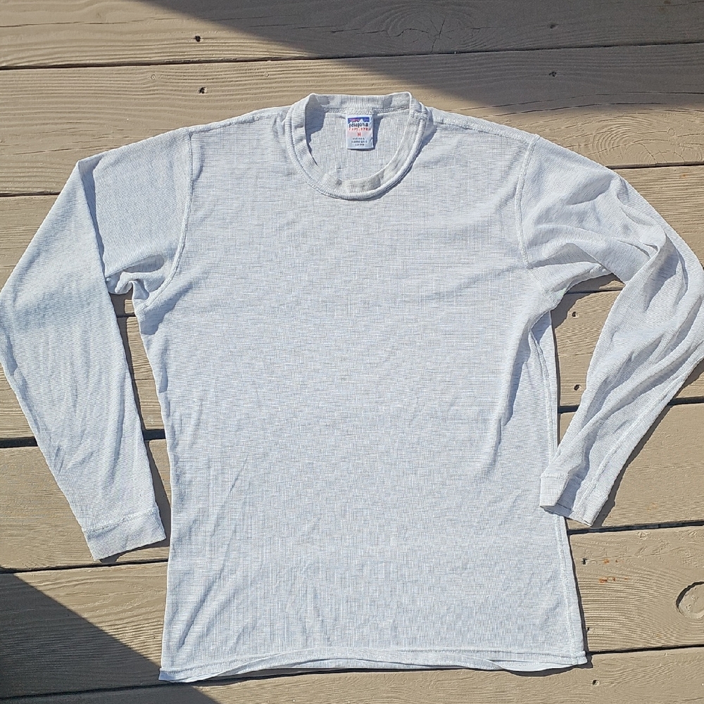 Vintage Patagonia Light Gray And White Long Sleeve Shirt Size M Made In USA